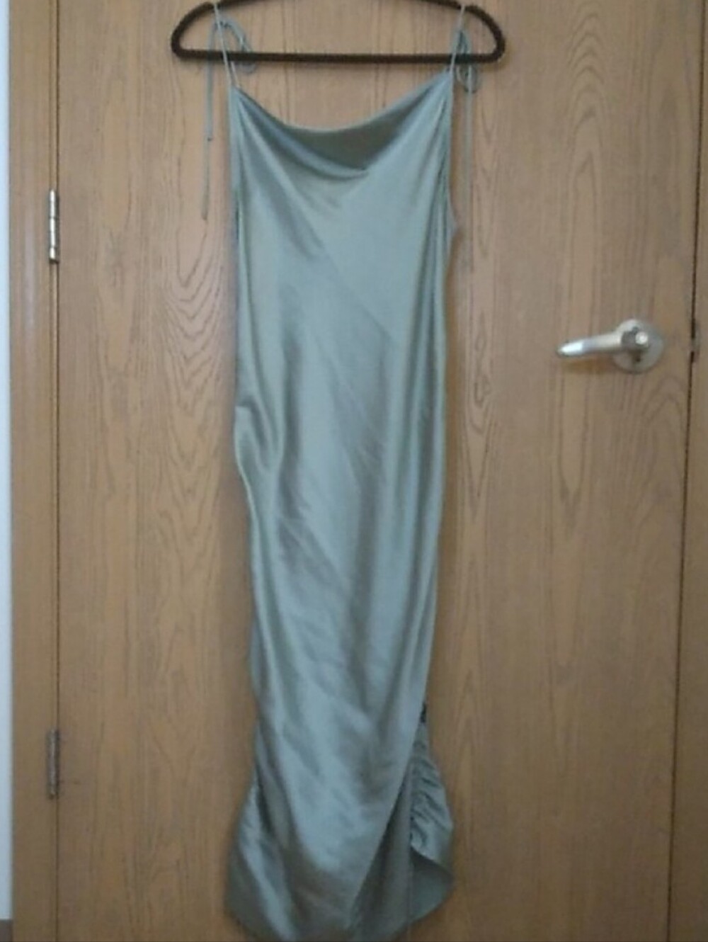 Beige Botany Sage Green Satin Maxi Slip Dress